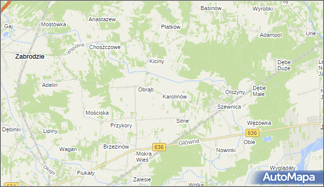 mapa Karolinów gmina Zabrodzie, Karolinów gmina Zabrodzie na mapie Targeo