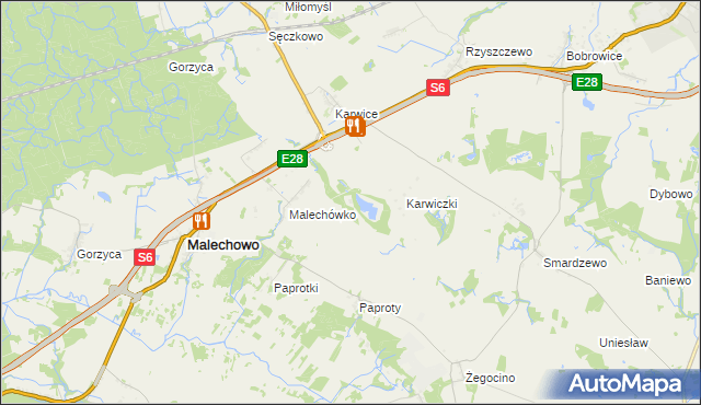 mapa Karw gmina Malechowo, Karw gmina Malechowo na mapie Targeo