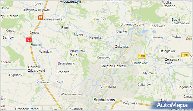 mapa Karwowo gmina Sochaczew, Karwowo gmina Sochaczew na mapie Targeo