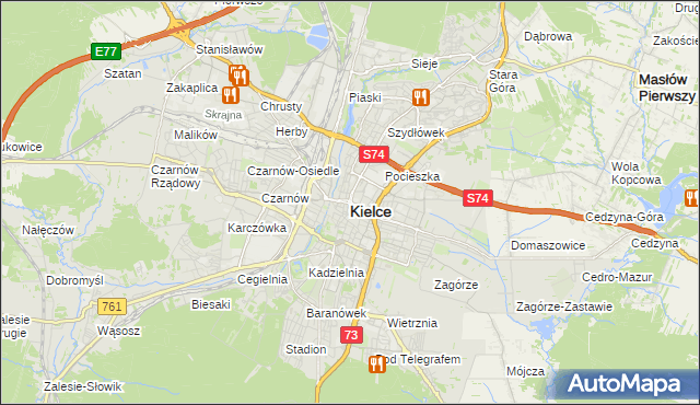 mapa Kielc, Kielce na mapie Targeo