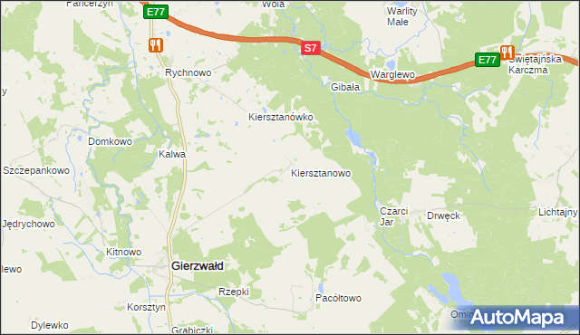 mapa Kiersztanowo gmina Grunwald, Kiersztanowo gmina Grunwald na mapie Targeo