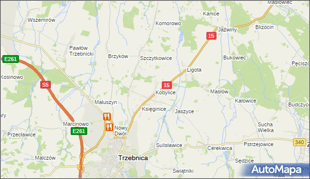 mapa Kobylice gmina Trzebnica, Kobylice gmina Trzebnica na mapie Targeo