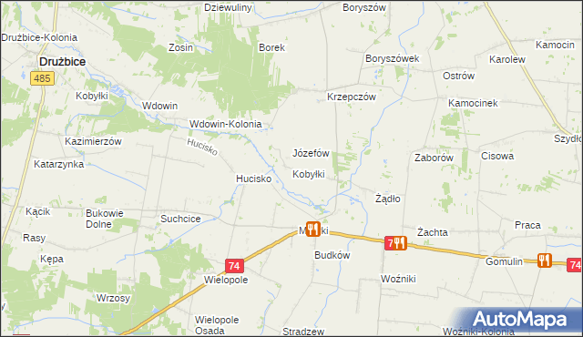 mapa Kobyłki gmina Grabica, Kobyłki gmina Grabica na mapie Targeo