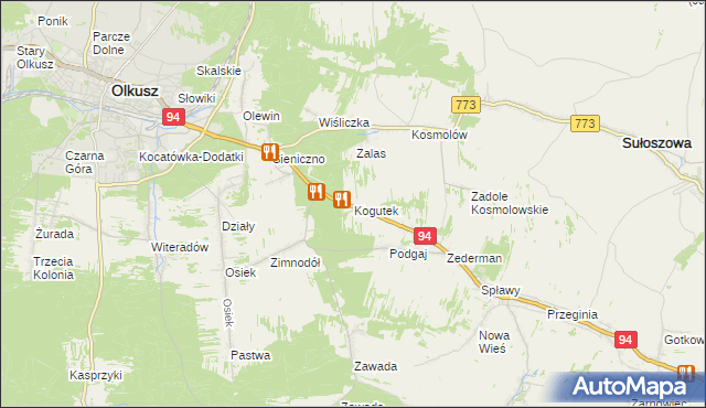 mapa Kogutek gmina Olkusz, Kogutek gmina Olkusz na mapie Targeo