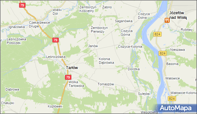 mapa Kolonia Dąbrówka gmina Tarłów, Kolonia Dąbrówka gmina Tarłów na mapie Targeo