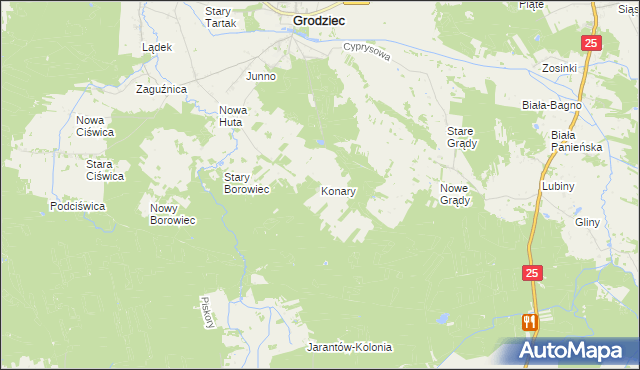 mapa Konary gmina Grodziec, Konary gmina Grodziec na mapie Targeo