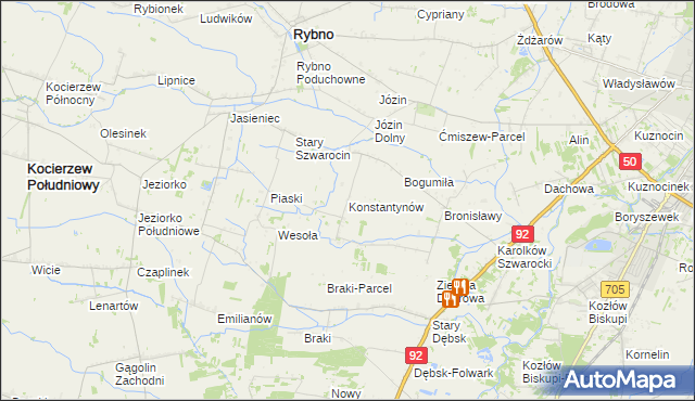 mapa Konstantynów gmina Rybno, Konstantynów gmina Rybno na mapie Targeo