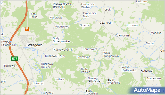 mapa Kontrewers gmina Strzegowo, Kontrewers gmina Strzegowo na mapie Targeo