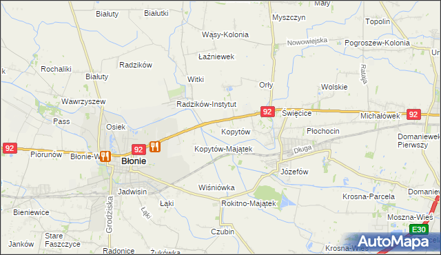 mapa Kopytów gmina Błonie, Kopytów gmina Błonie na mapie Targeo