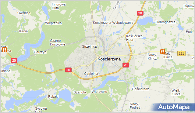 mapa Kościerzyna, Kościerzyna na mapie Targeo