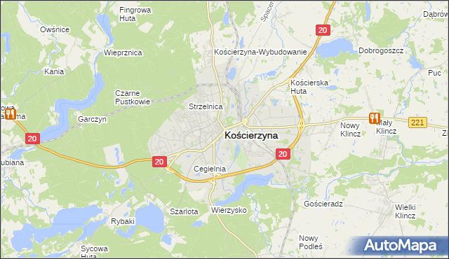 mapa Kościerzyna, Kościerzyna na mapie Targeo