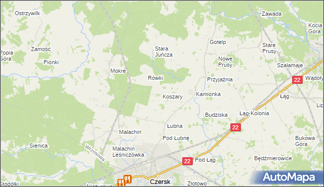mapa Koszary gmina Czersk, Koszary gmina Czersk na mapie Targeo