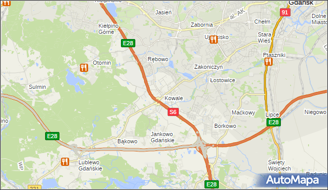 mapa Kowale gmina Kolbudy, Kowale gmina Kolbudy na mapie Targeo