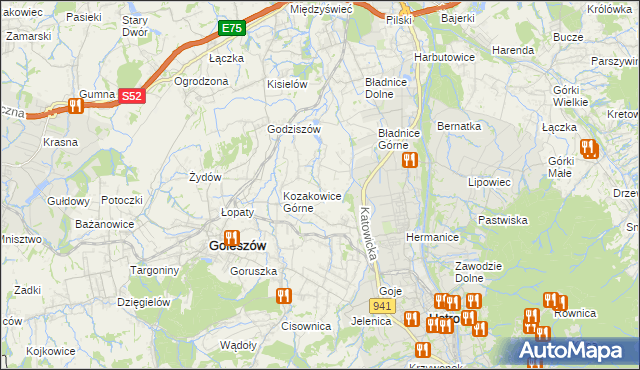 mapa Kozakowice Dolne, Kozakowice Dolne na mapie Targeo