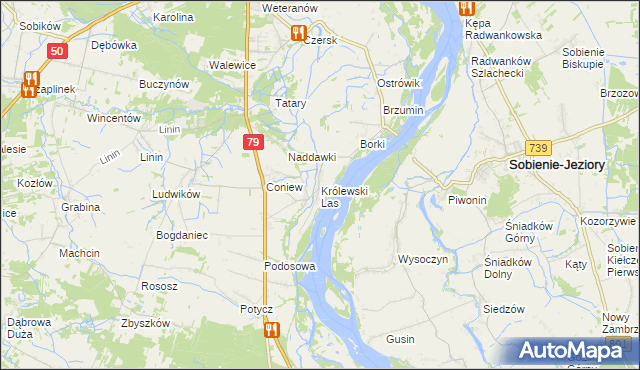 mapa Królewski Las gmina Góra Kalwaria, Królewski Las gmina Góra Kalwaria na mapie Targeo