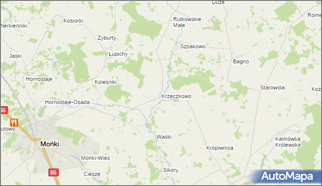 mapa Krzeczkowo gmina Mońki, Krzeczkowo gmina Mońki na mapie Targeo