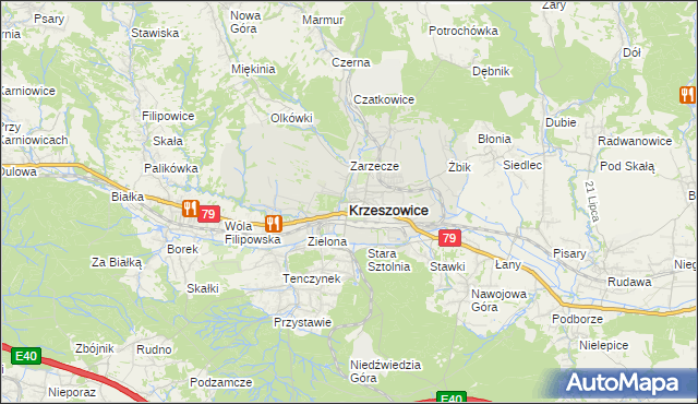mapa Krzeszowice, Krzeszowice na mapie Targeo