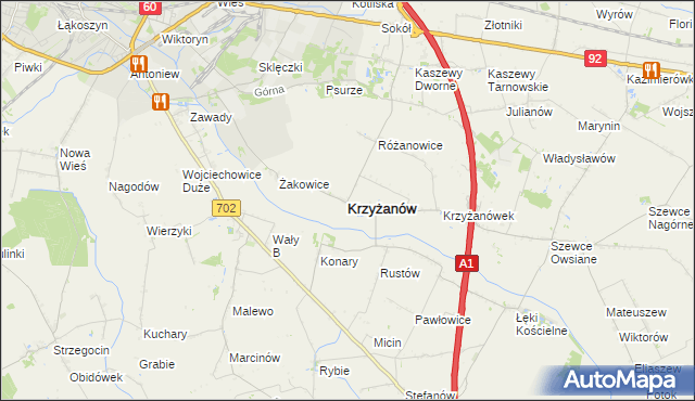 mapa Krzyżanów powiat kutnowski, Krzyżanów powiat kutnowski na mapie Targeo