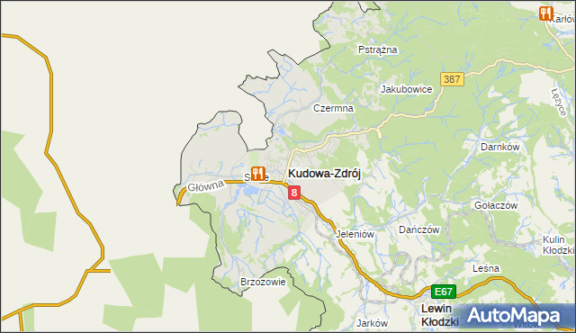 mapa Kudowa-Zdrój, Kudowa-Zdrój na mapie Targeo