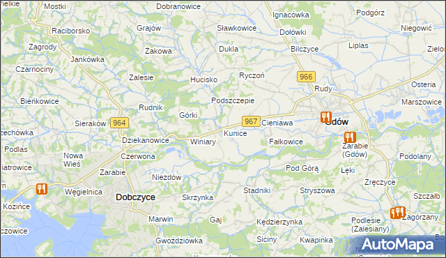 mapa Kunice gmina Gdów, Kunice gmina Gdów na mapie Targeo