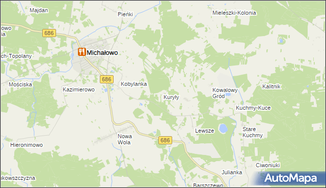 mapa Kuryły gmina Michałowo, Kuryły gmina Michałowo na mapie Targeo