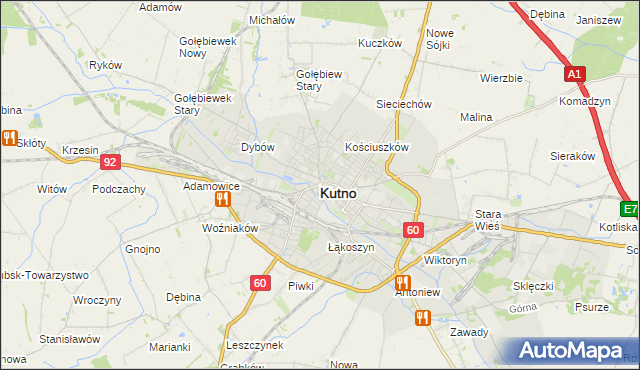 mapa Kutno, Kutno na mapie Targeo