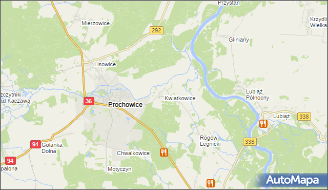 mapa Kwiatkowice gmina Prochowice, Kwiatkowice gmina Prochowice na mapie Targeo
