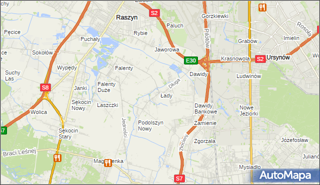 mapa Łady gmina Raszyn, Łady gmina Raszyn na mapie Targeo