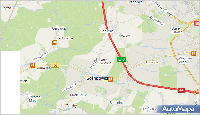 mapa Łany Wielkie gmina Sośnicowice, Łany Wielkie gmina Sośnicowice na mapie Targeo