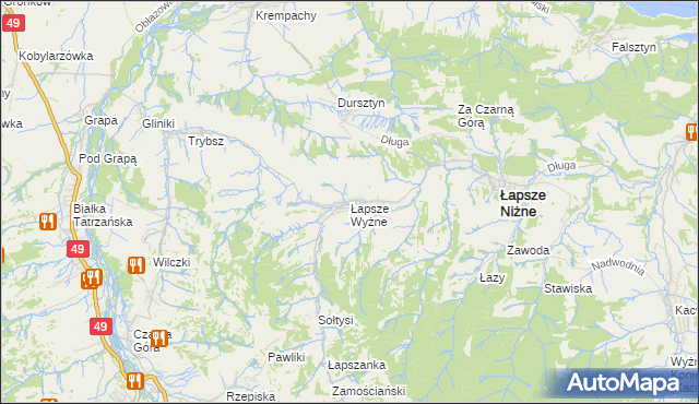 mapa Łapsze Wyżne, Łapsze Wyżne na mapie Targeo