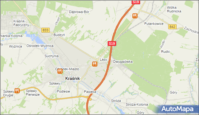 mapa Lasy gmina Kraśnik, Lasy gmina Kraśnik na mapie Targeo