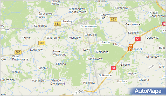 mapa Ławki gmina Prażmów, Ławki gmina Prażmów na mapie Targeo