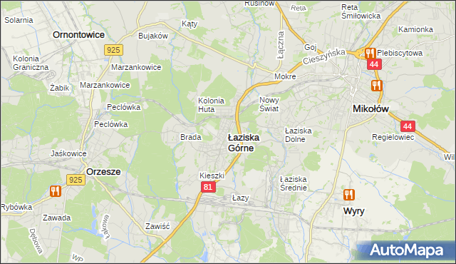 mapa Łaziska Górne, Łaziska Górne na mapie Targeo