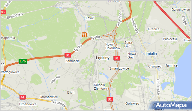 mapa Lędziny powiat bieruńsko-lędziński, Lędziny powiat bieruńsko-lędziński na mapie Targeo