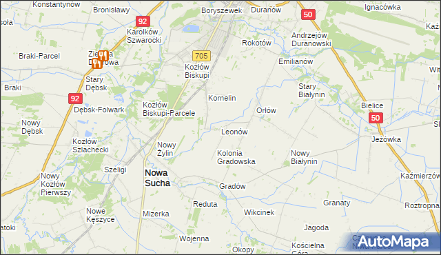 mapa Leonów gmina Nowa Sucha, Leonów gmina Nowa Sucha na mapie Targeo