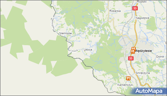 mapa Lesica gmina Międzylesie, Lesica gmina Międzylesie na mapie Targeo