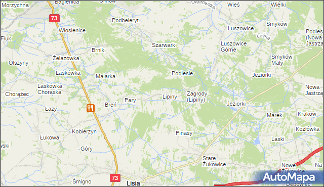 mapa Lipiny gmina Dąbrowa Tarnowska, Lipiny gmina Dąbrowa Tarnowska na mapie Targeo