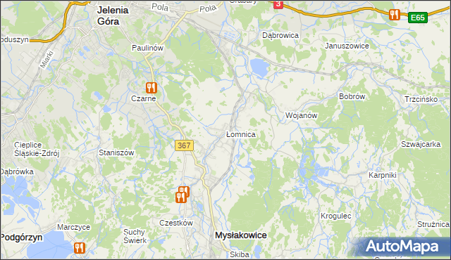 mapa Łomnica gmina Mysłakowice, Łomnica gmina Mysłakowice na mapie Targeo