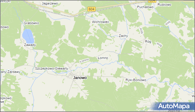 mapa Łomno gmina Janowo, Łomno gmina Janowo na mapie Targeo