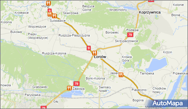 mapa Łoniów, Łoniów na mapie Targeo