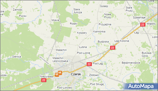 mapa Łubna gmina Czersk, Łubna gmina Czersk na mapie Targeo