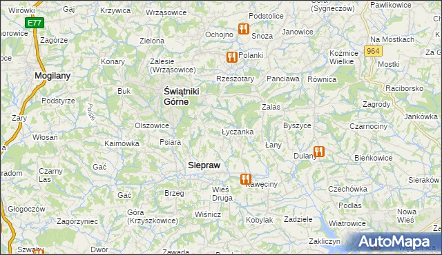 mapa Łyczanka gmina Siepraw, Łyczanka gmina Siepraw na mapie Targeo