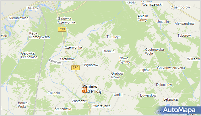 mapa Małęczyn gmina Grabów nad Pilicą, Małęczyn gmina Grabów nad Pilicą na mapie Targeo