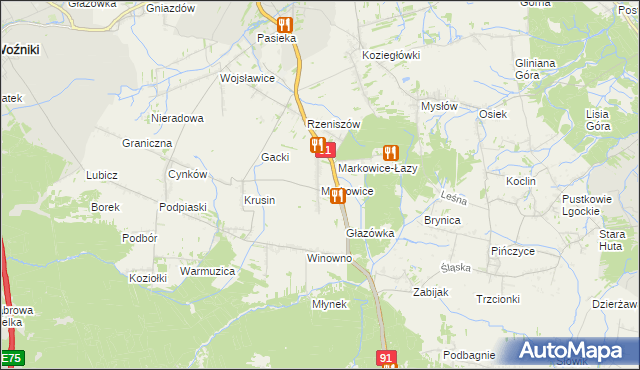 mapa Markowice gmina Koziegłowy, Markowice gmina Koziegłowy na mapie Targeo