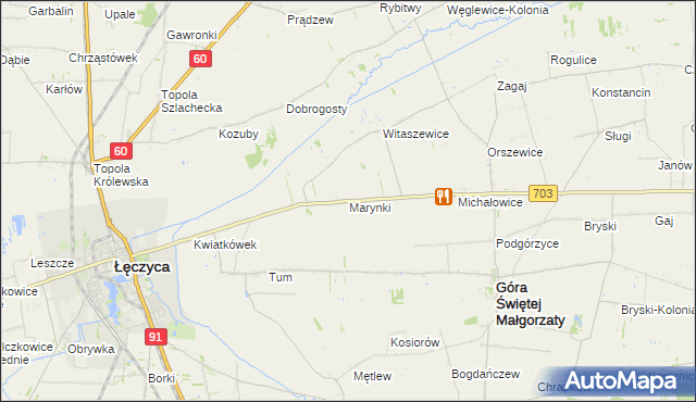 mapa Marynki gmina Góra Świętej Małgorzaty, Marynki gmina Góra Świętej Małgorzaty na mapie Targeo