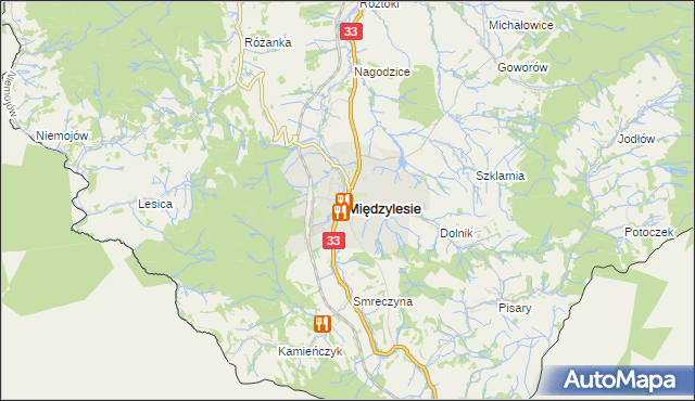 mapa Międzylesie powiat kłodzki, Międzylesie powiat kłodzki na mapie Targeo