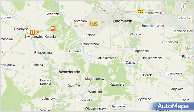 mapa Mikołajewice gmina Lutomiersk, Mikołajewice gmina Lutomiersk na mapie Targeo