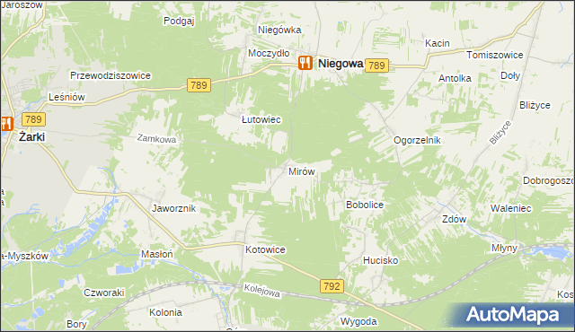 mapa Mirów gmina Niegowa, Mirów gmina Niegowa na mapie Targeo