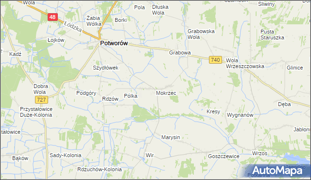 mapa Mokrzec gmina Potworów, Mokrzec gmina Potworów na mapie Targeo