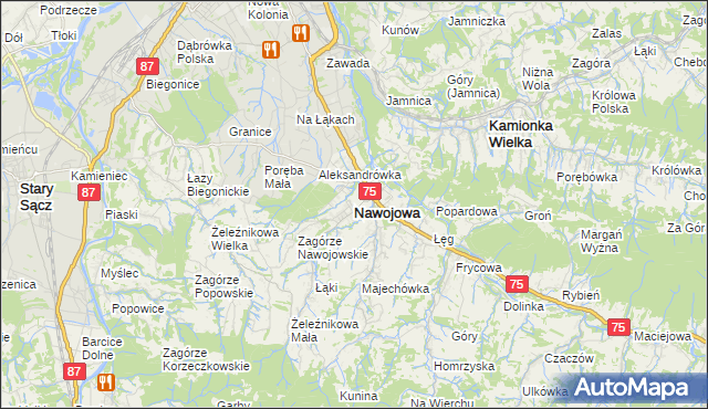 mapa Nawojowa, Nawojowa na mapie Targeo